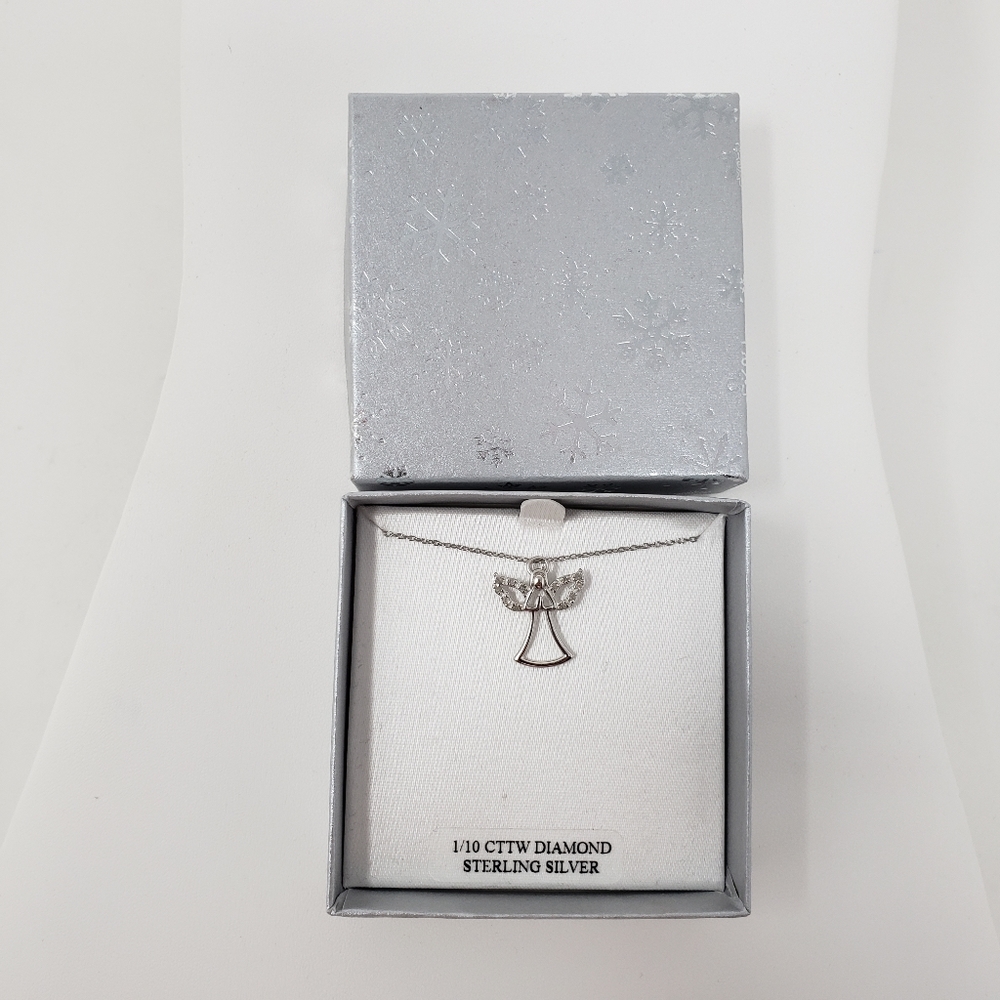 Sterling Silver Diamond Angel Necklace - Gift Box - Picture 2 of 7
